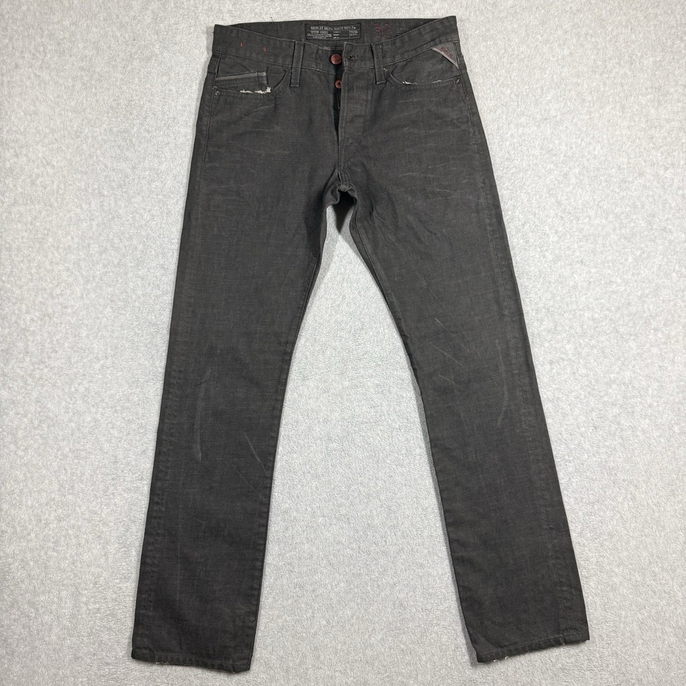 Replay Jeans‎ Mens 30x32 Black Waitom Slim Fit Denim Button Fly Straight Pants